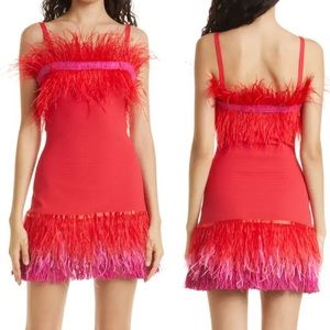 STAUD FEATHER TRIM SLEEVELESS MINIDRESS